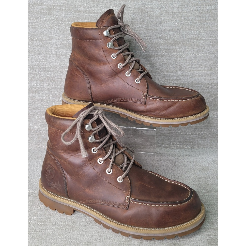 Timberland Redwood Falls Waterproof Moc Toe Boots Mens 8 Brown Leather